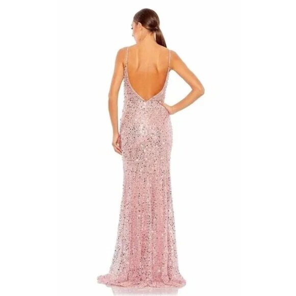 MAC DUGGAL 68175 Pink Embellish Trumpet Gown Plunge Neck Sleeveless Dress Sz 0 - Picture 4 of 8